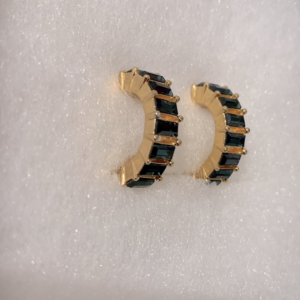 DIOR Clip Earrings Blue Baguette Rhinestone Goldtone